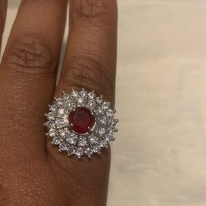 Elegant Silver and Red Gemstone Ring